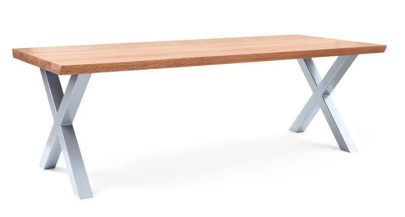 Nix - Super Thick Solid Oak Top "X" Frame Dining Table